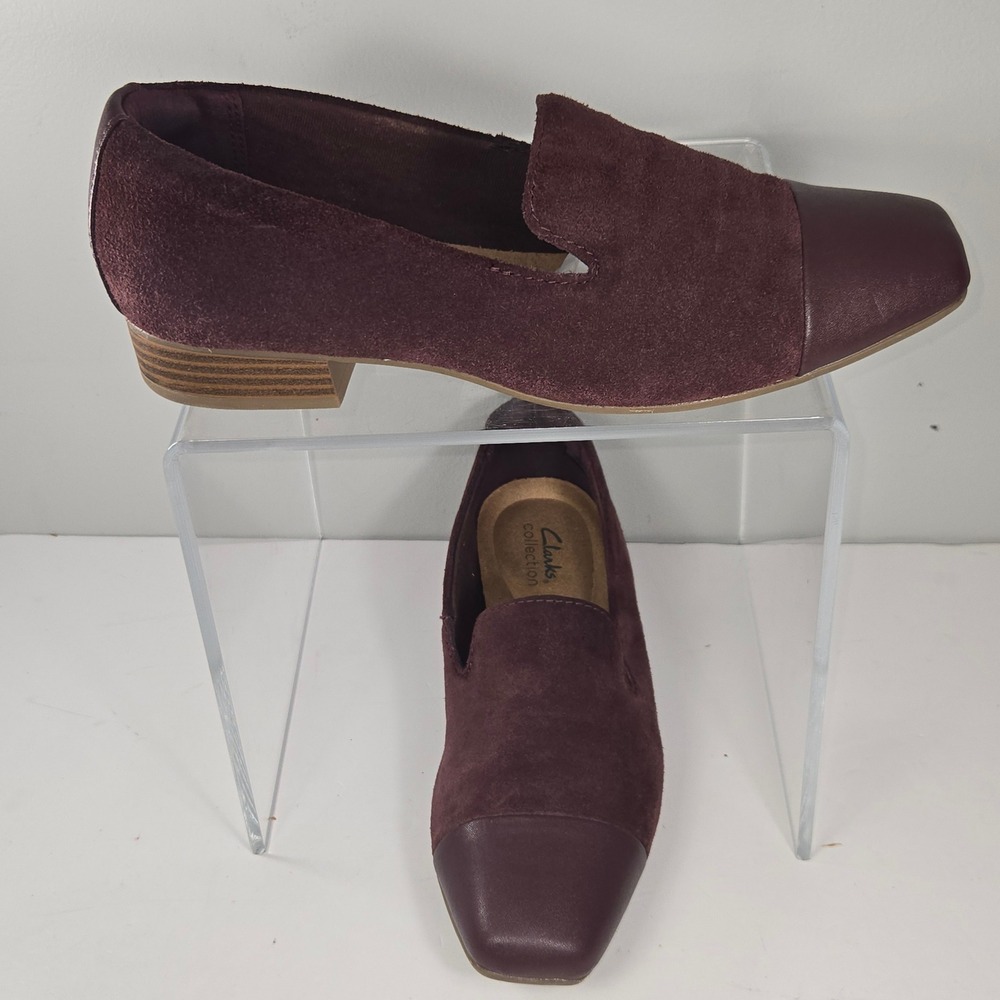 Clarks Collection‎ Loafers Womens 9M Burgundy Suede Leather Cap Toe 26163829